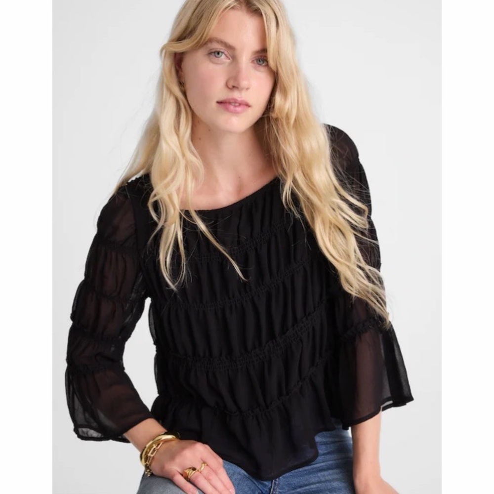NWT! Madewell - Squareneck Tiered Top - Black - Size Extra Small (XS)